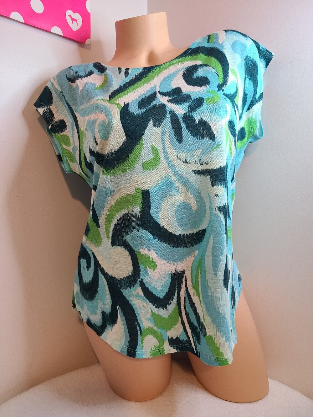 NWT Calypso St. Barth 100% Linen Casual Short Sleeve Top Size Sm Blue Green